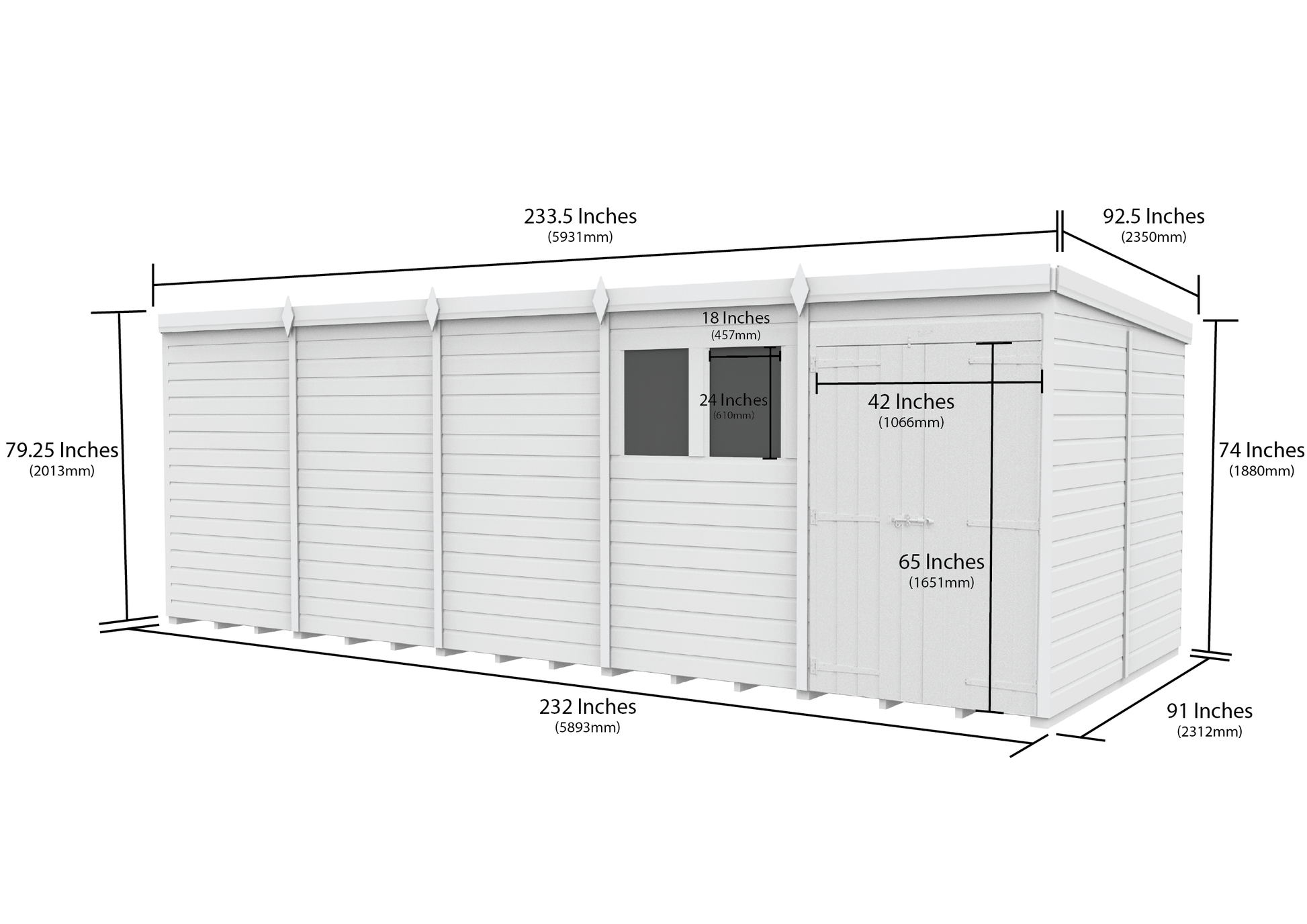 20 x 8 Pent Shed (Double Door, With Windows) - view 3
