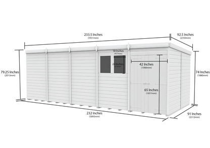 20 x 8 Pent Shed (Double Door, With Windows) - view 3