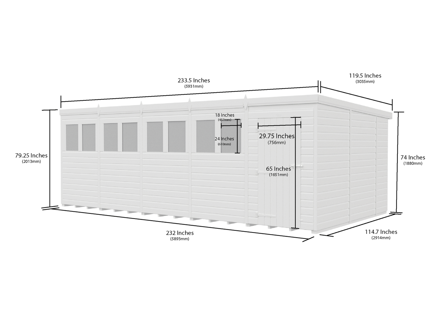 20 x 10 Pent Shed (Single Door, With Windows) - view 3