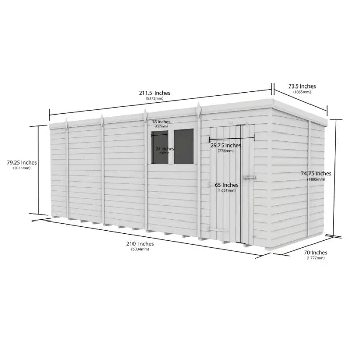 18 x 6 Pent Shed (Double Door, No Windows) - view 3