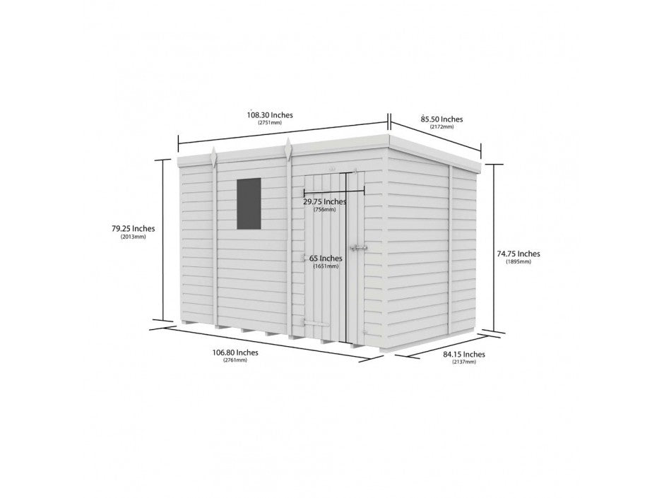 9 x 7 Pent Shed (Single Door, No Windows) - Pent Shed