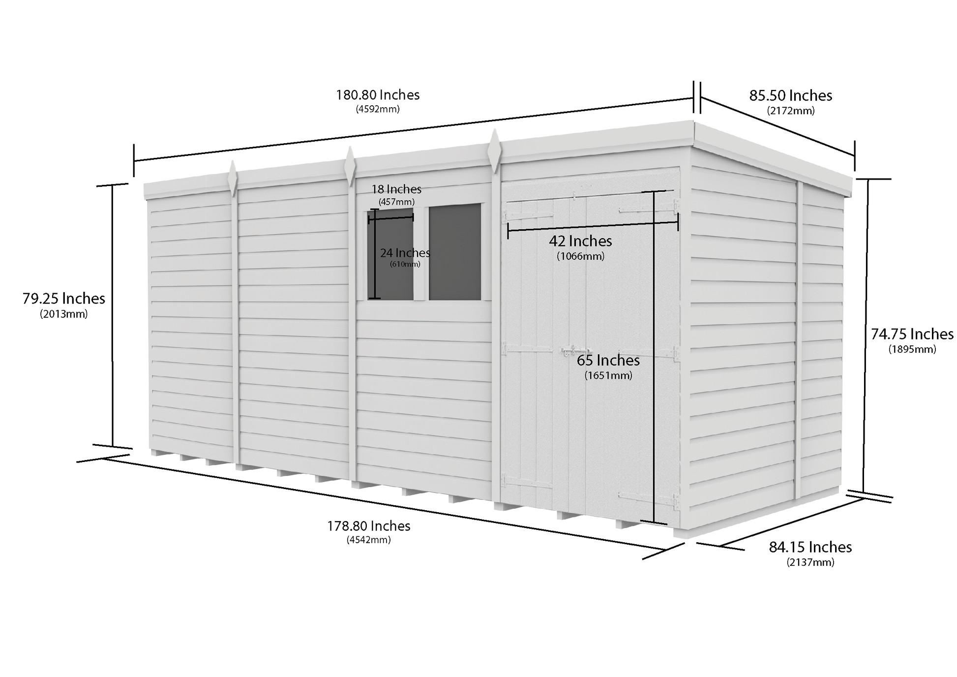 15 x 7 Pent Shed (Double Door, With Windows) - Pent Shed
