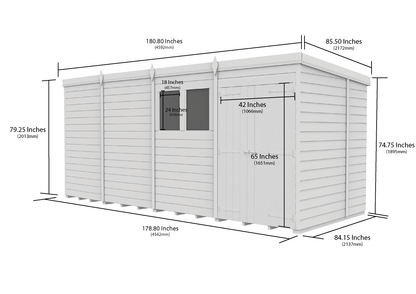 15 x 7 Pent Shed (Double Door, With Windows) - Pent Shed