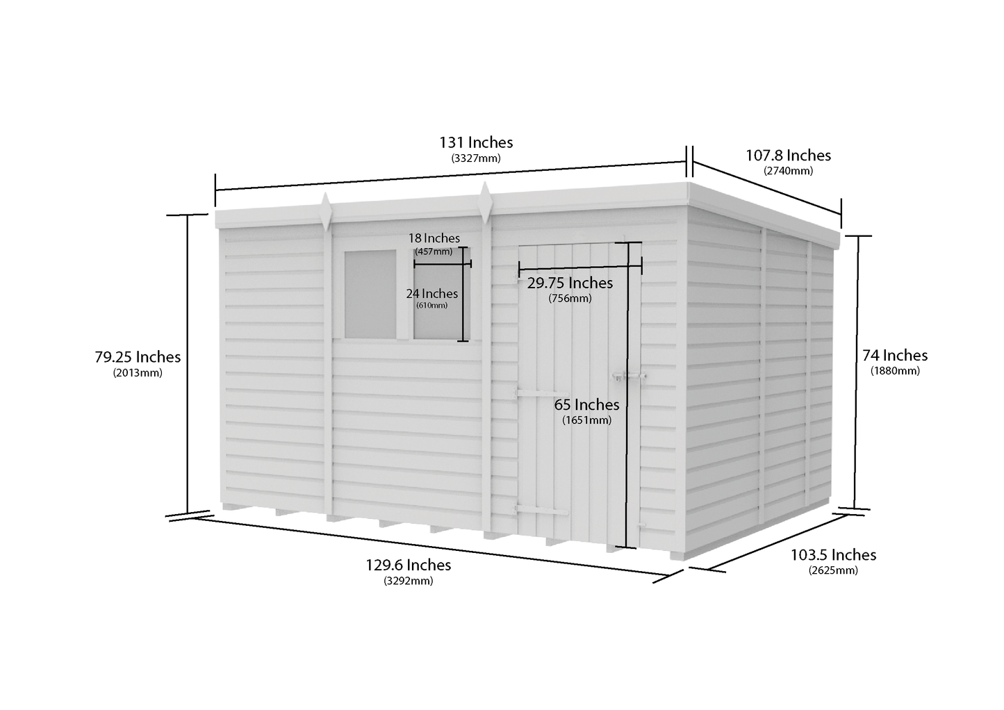 11 x 9 Pent Shed (Single Door, With Windows) - view 5