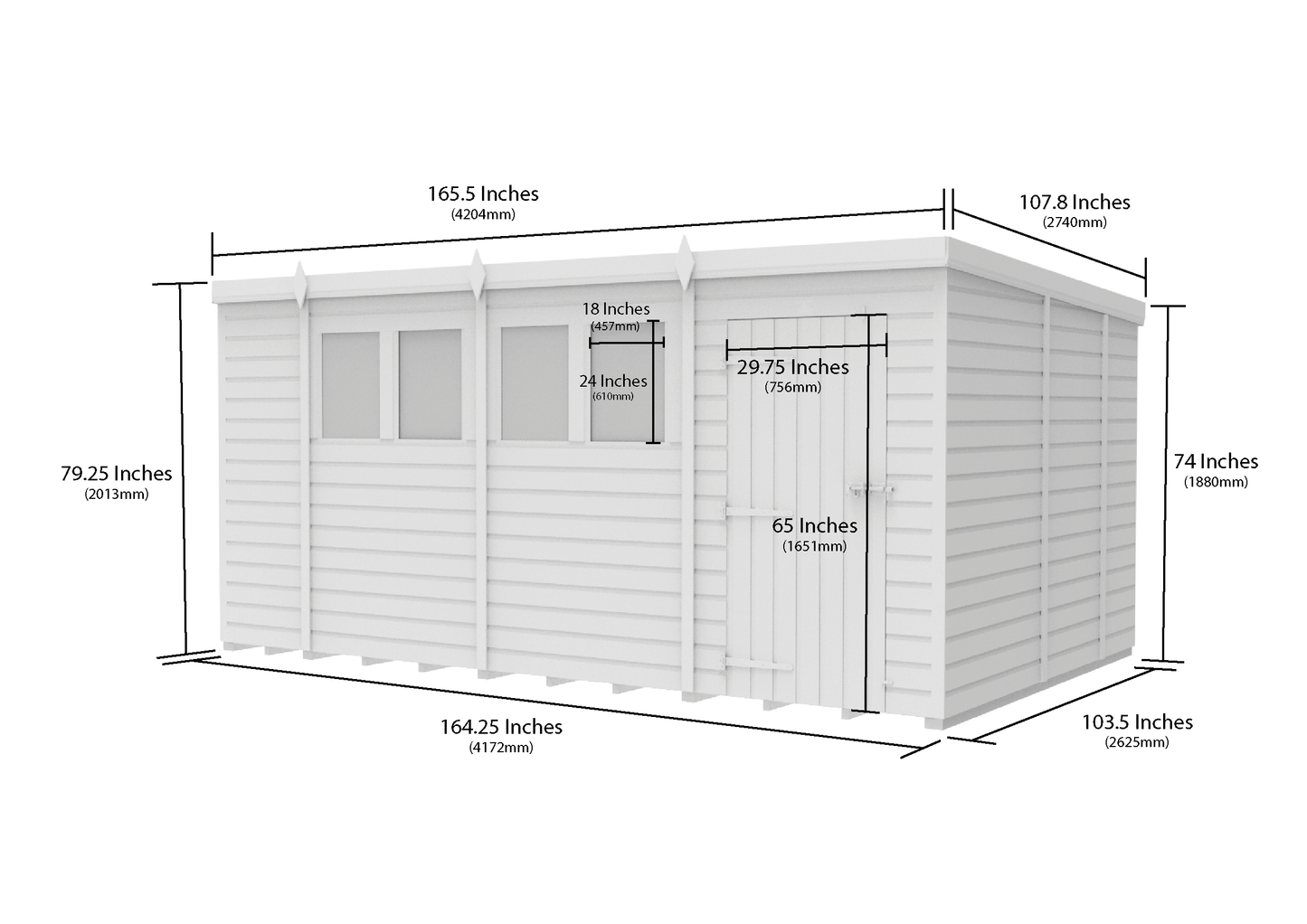 14 x 9 Pent Shed (Single Door, With Windows) - view 5