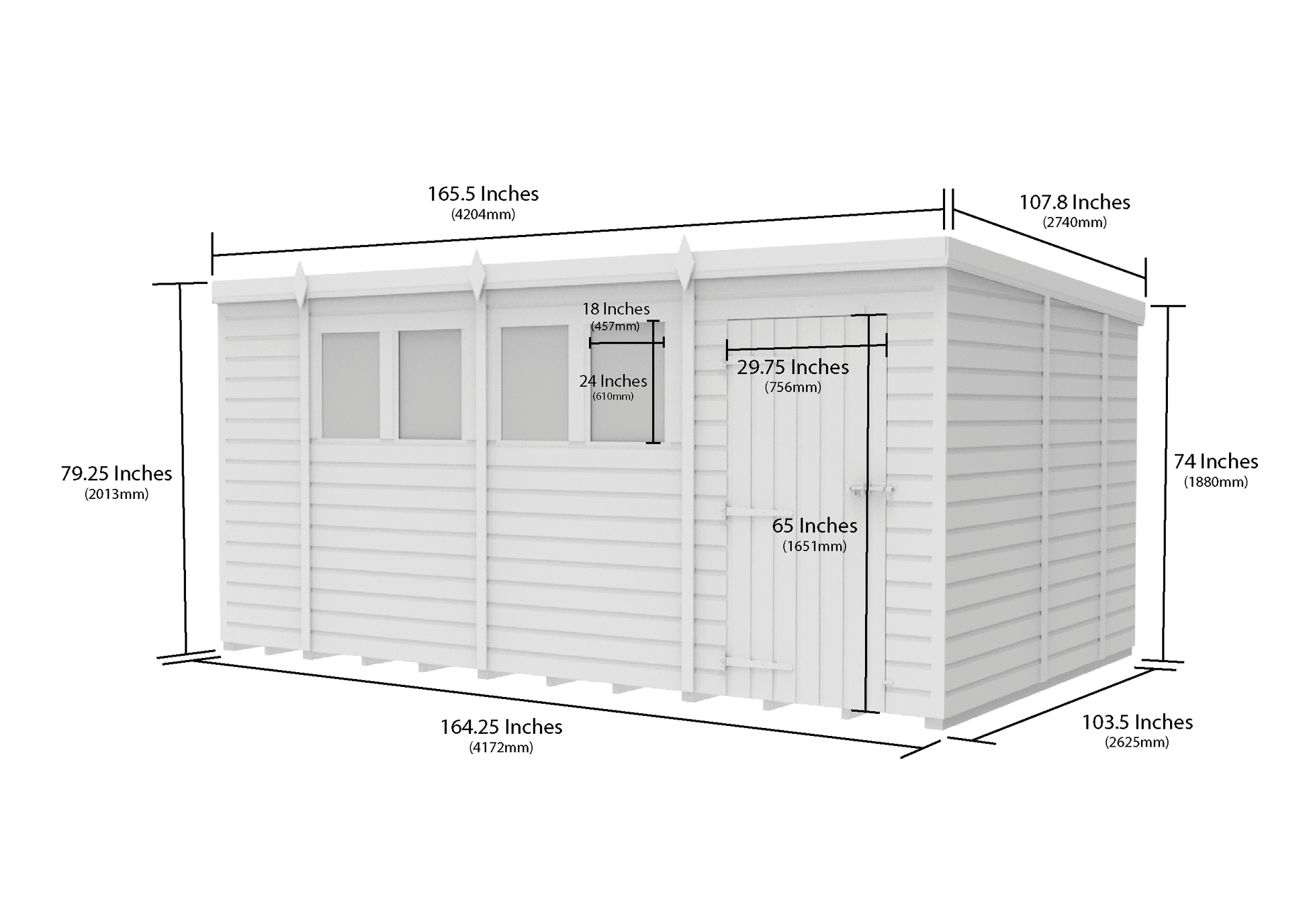 14 x 9 Pent Shed (Single Door, With Windows) - view 5