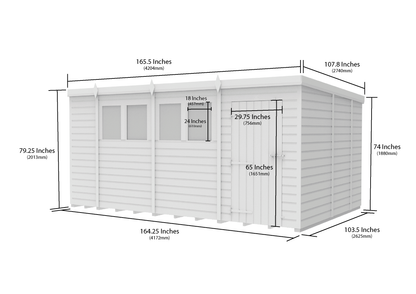 14 x 9 Pent Shed (Single Door, With Windows) - view 5