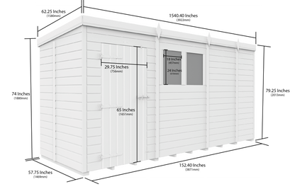13 x 5 Pent Shed (Single Door, No Windows) - Pent Shed