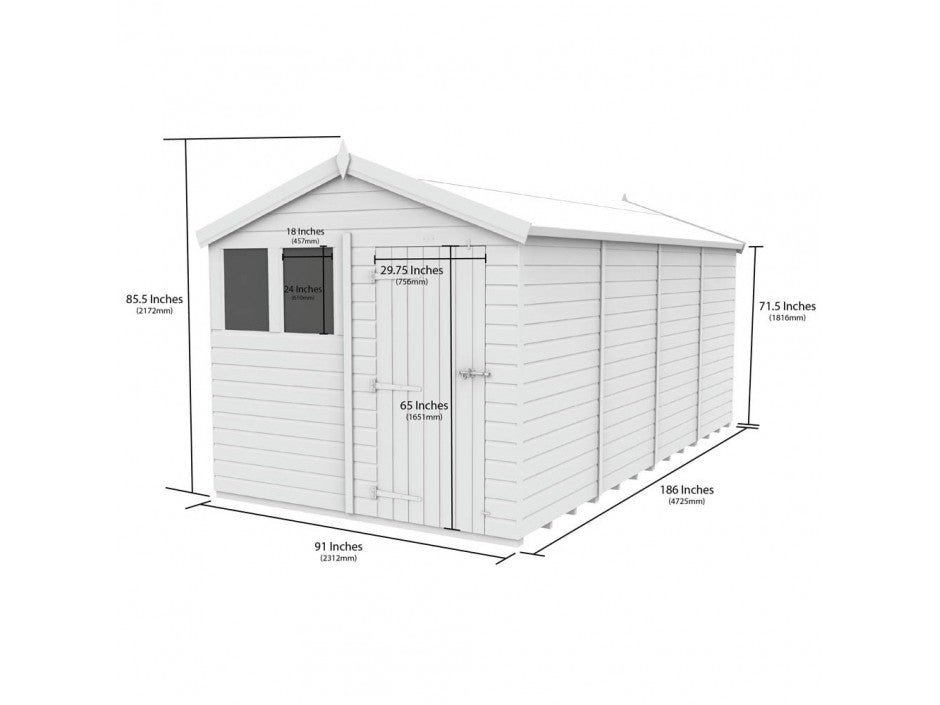 8 x 16 Apex Shed (Single Door, With Windows) - view 3