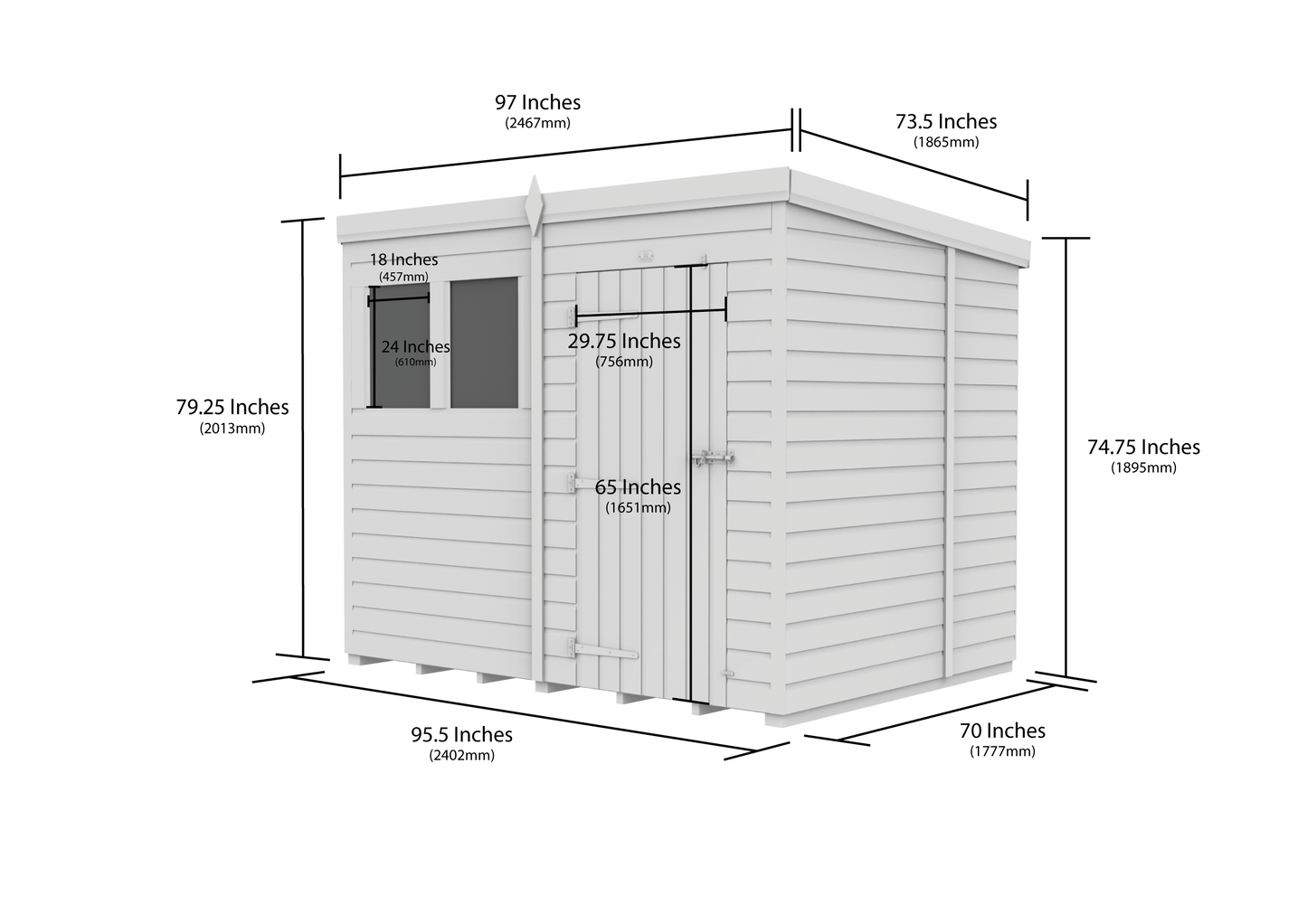 8 x 6 Pent Shed (Single Door, With Windows) - view 4