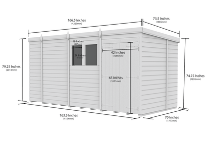 14 x 6 Pent Shed (Double Door, With Windows) - Pent Shed