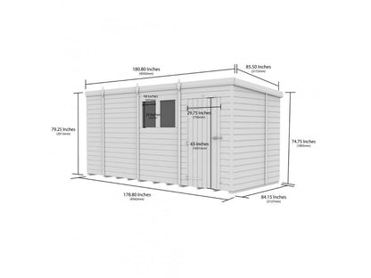 15 x 7 Pent Shed (Double Door, No Windows) - view 3