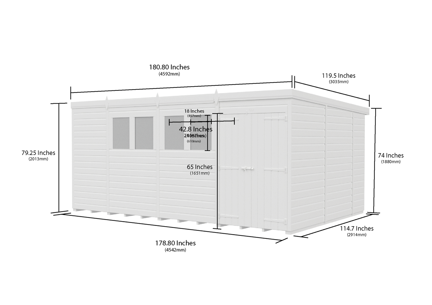 15 x 10 Pent Shed (Double Door, No Windows) - view 6