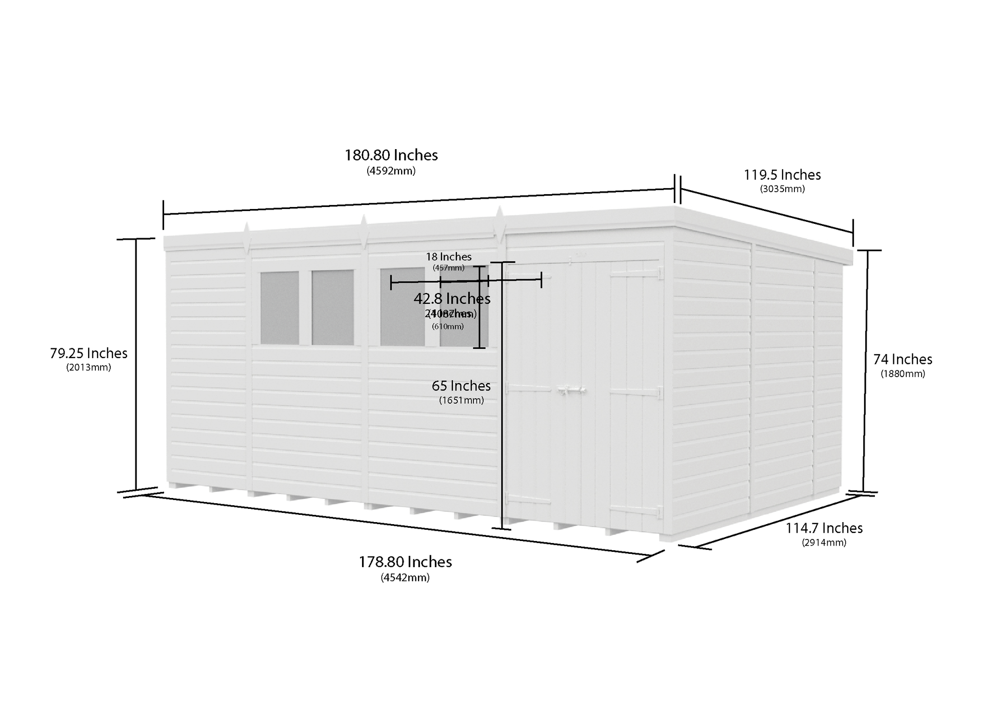 15 x 10 Pent Shed (Double Door, No Windows) - view 6