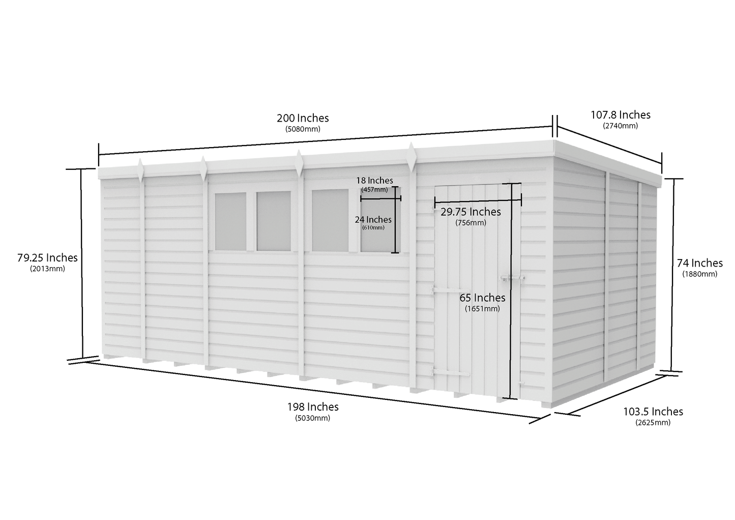 17 x 9 Pent Shed (Single Door, With Windows) - view 3