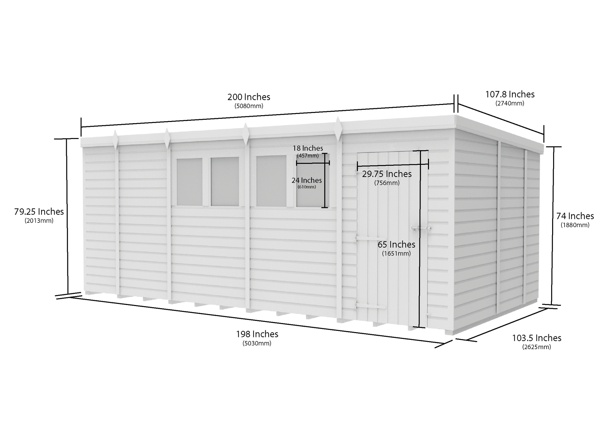 17 x 9 Pent Shed (Single Door, With Windows) - view 3