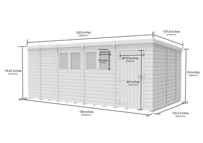 17 x 9 Pent Shed (Single Door, With Windows) - view 3