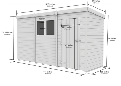12 x 4 Pent Shed (Single Door, With Windows) - view 4