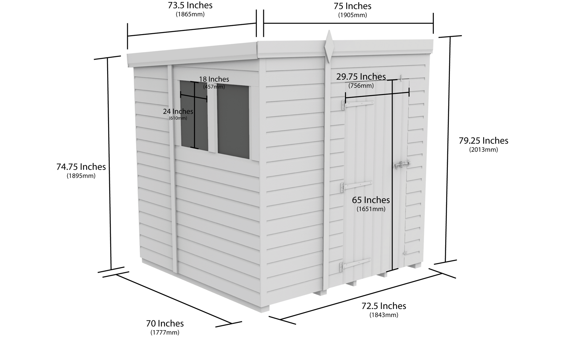 6 x 6 Pent Shed (Single Door, No Windows) - view 3