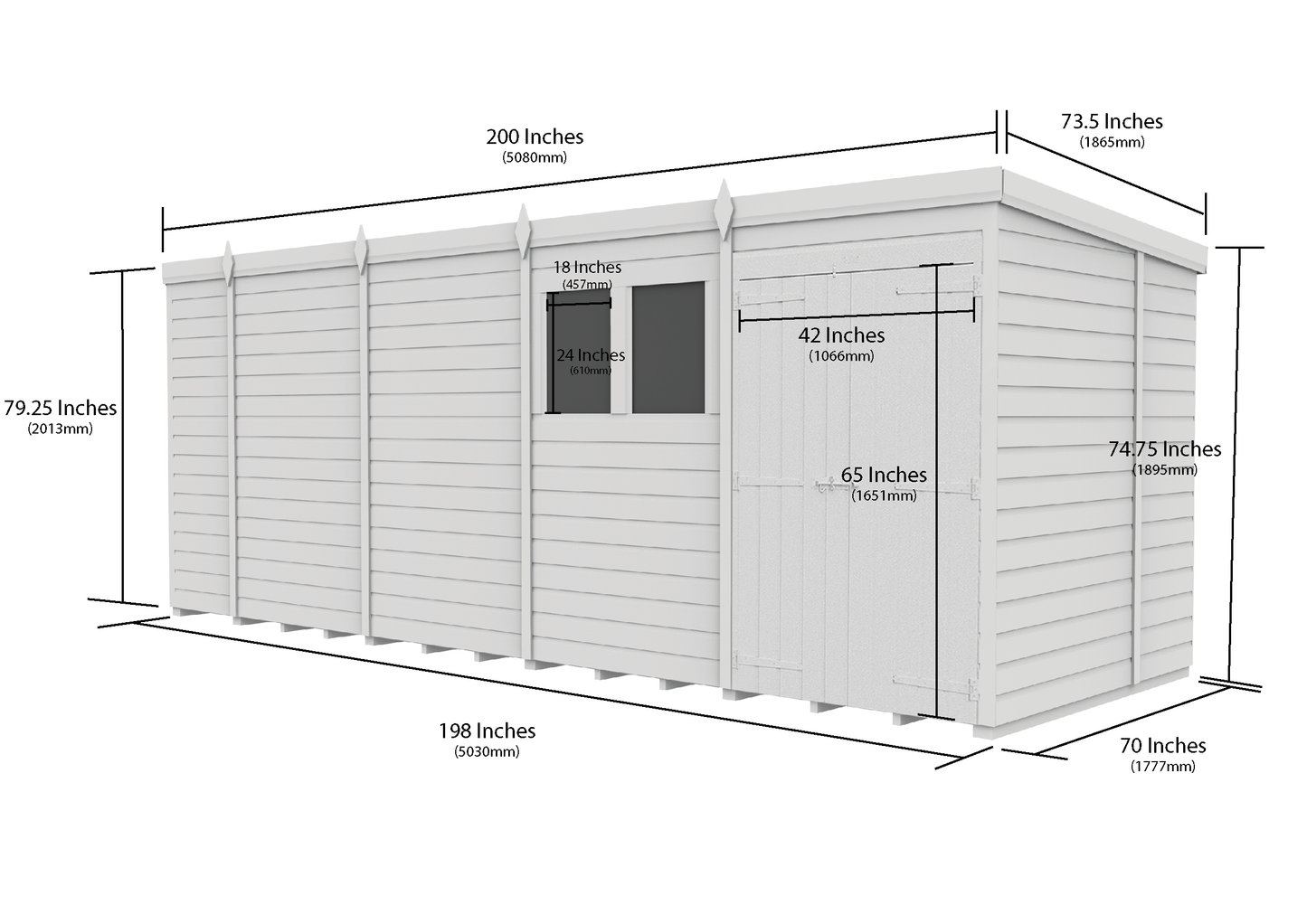 17 x 6 Pent Shed (Double Door, With Windows) - view 3