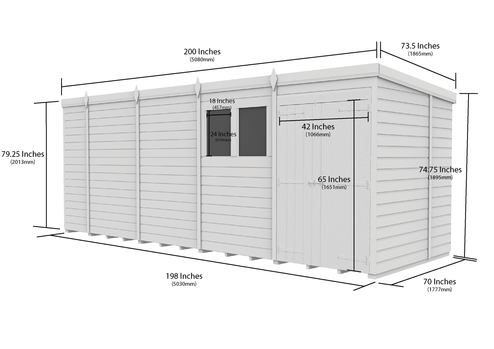 17 x 6 Pent Shed (Double Door, With Windows) - view 3