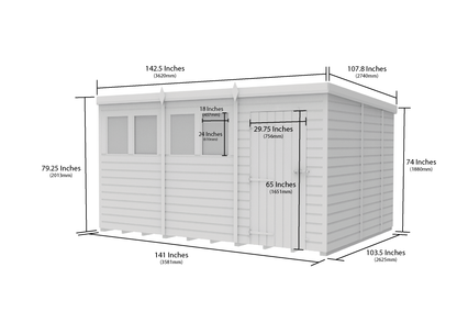 12 x 9 Pent Shed (Single Door, With Windows) - view 3