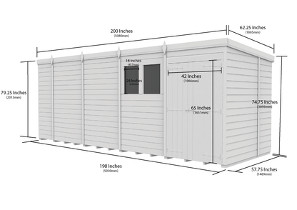 17 x 5 Pent Shed (Double Door, With Windows) - view 3