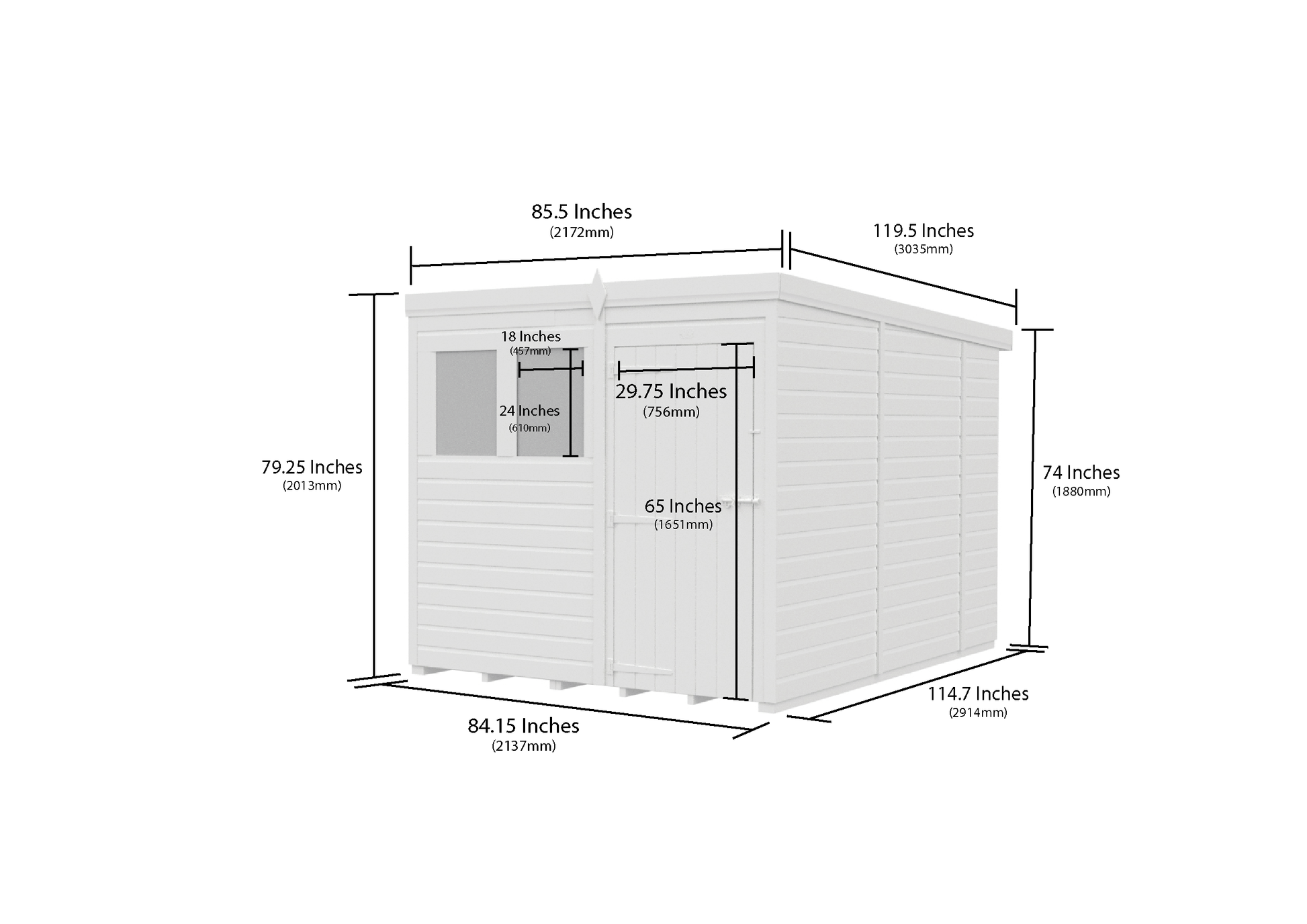 7 x 10 Pent Shed (Double Door, With Windows) - view 6