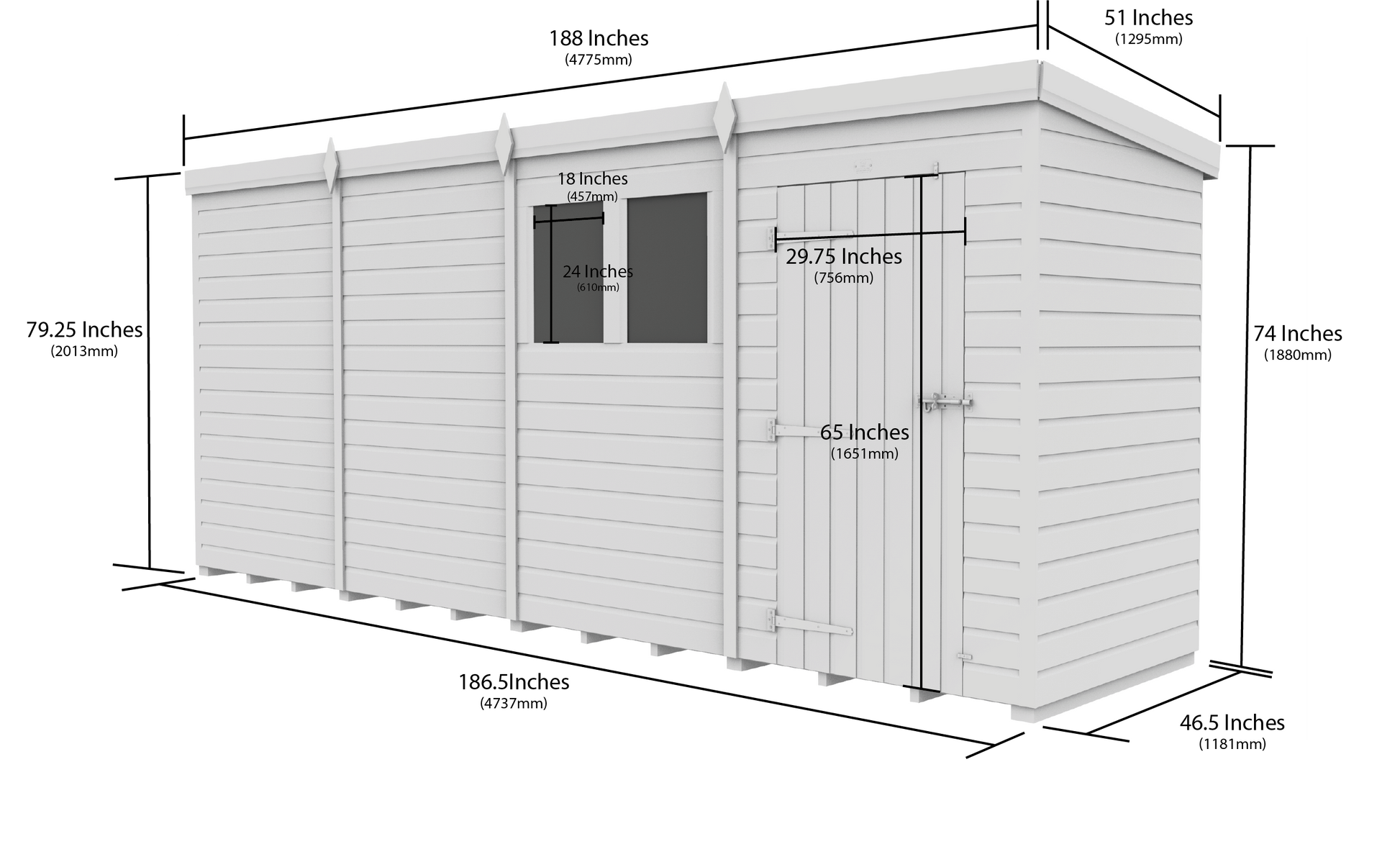 16 x 4 Pent Shed (Single Door, With Windows) - view 3