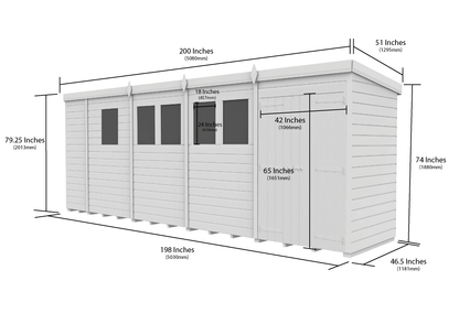 17 x 4 Pent Shed (Double Door, With Windows) - view 2