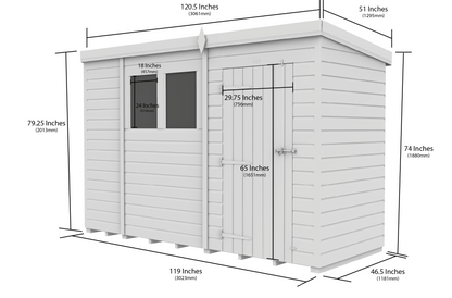 10 x 4 Pent Shed (Double Door, No Windows) - view 2