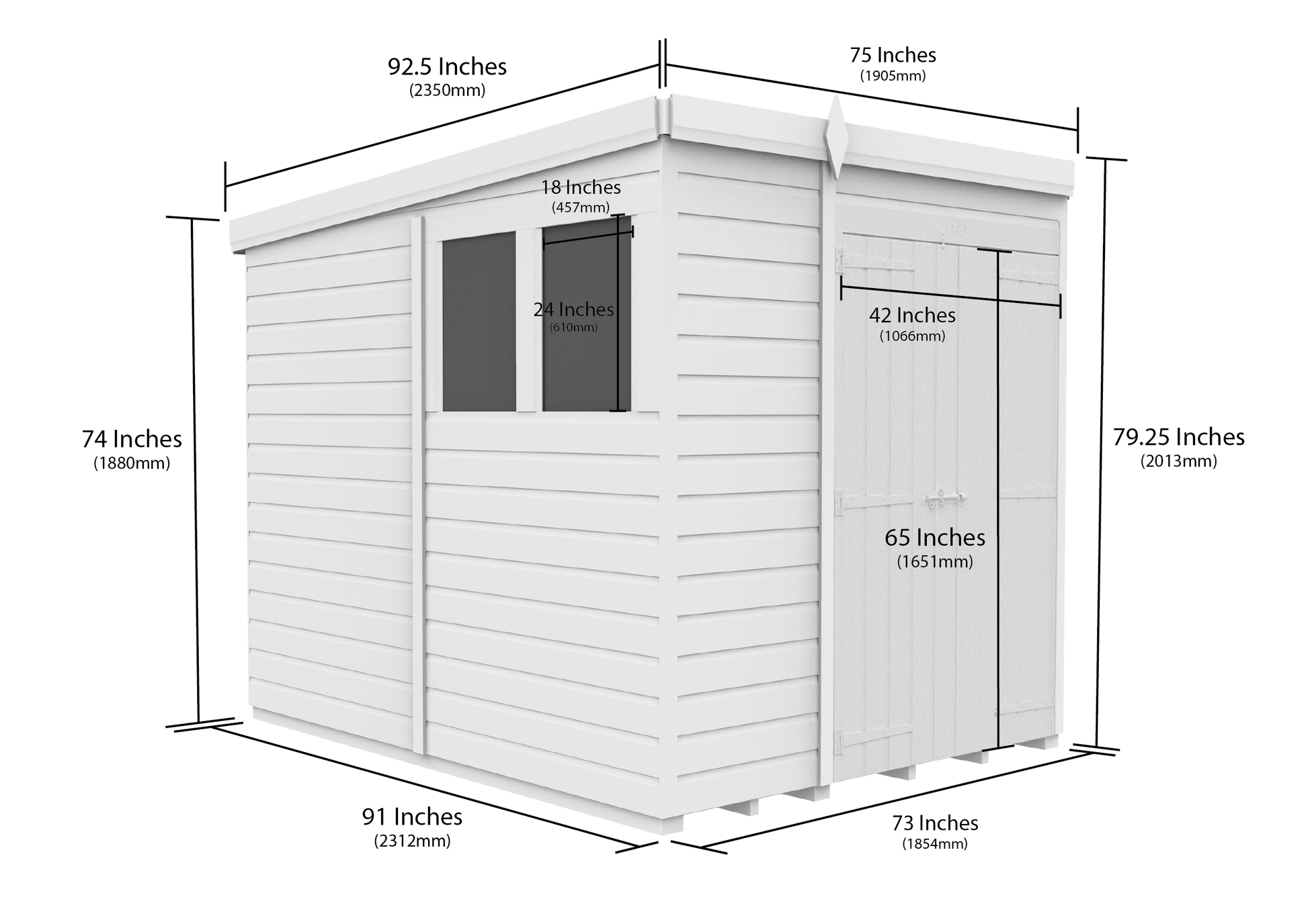 6 x 8 Pent Shed (Double Door, With Windows) - view 3