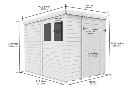 6 x 8 Pent Shed (Double Door, With Windows) - view 3