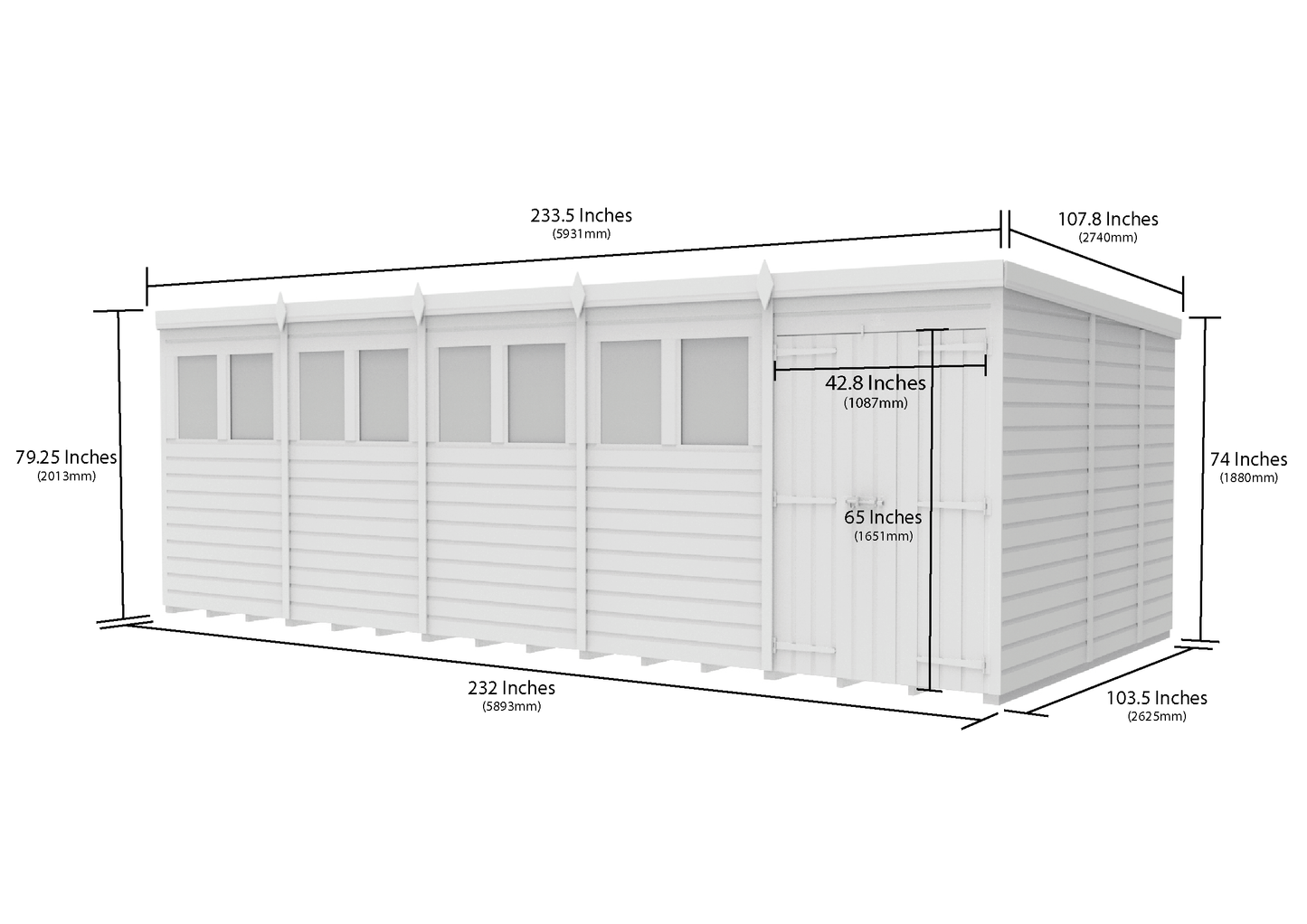 20 x 9 Pent Shed (Double Door, With Windows) - view 6