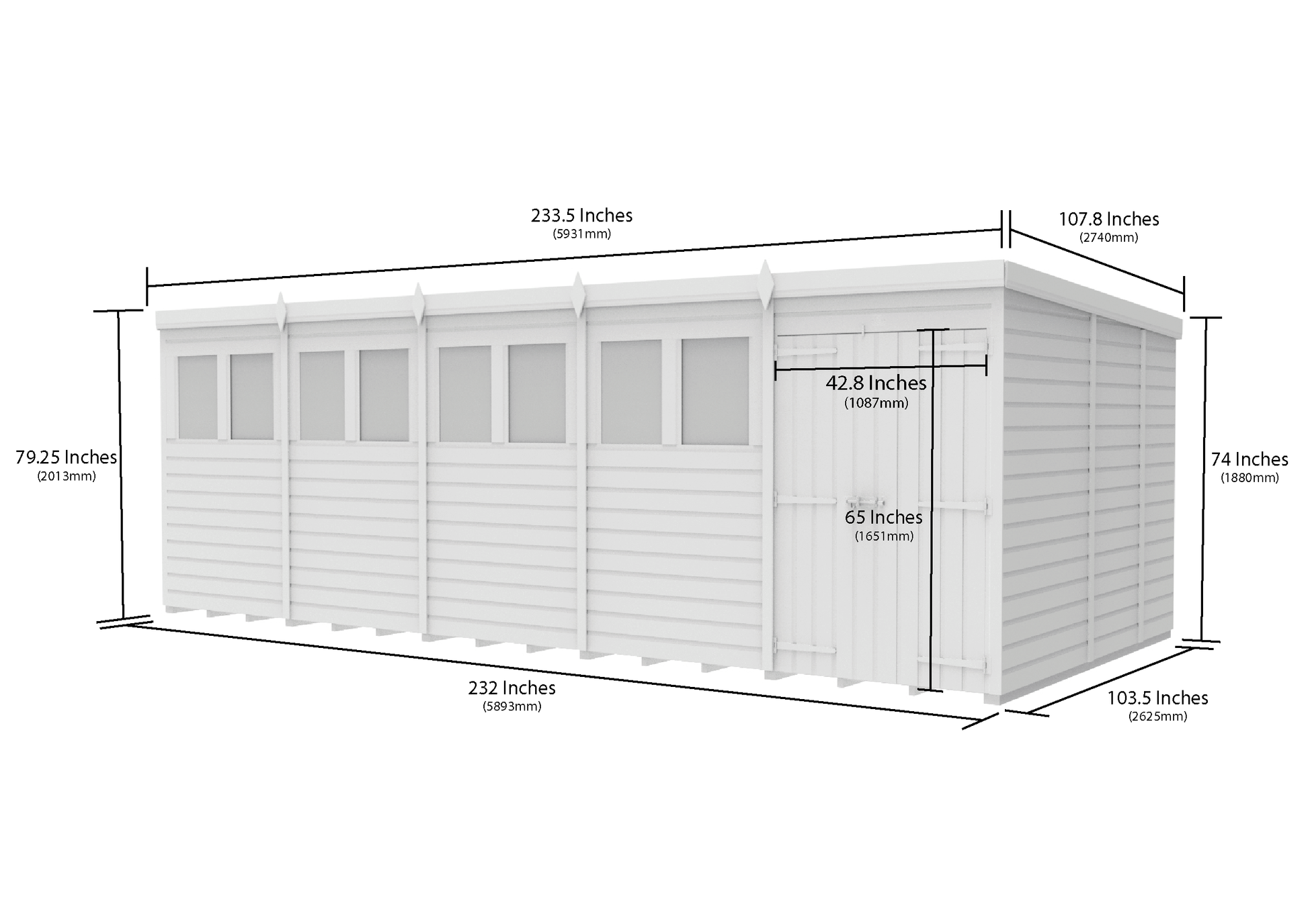 20 x 9 Pent Shed (Double Door, With Windows) - view 6