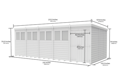 20 x 9 Pent Shed (Double Door, With Windows) - view 6