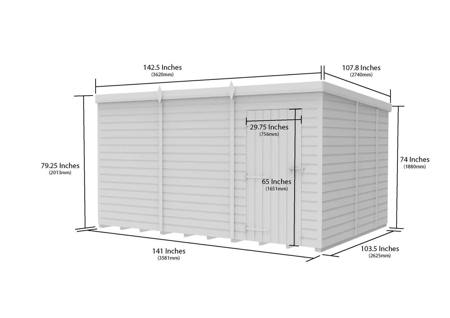 12 x 9 Pent Shed (Single Door, No Windows) - Pent Shed