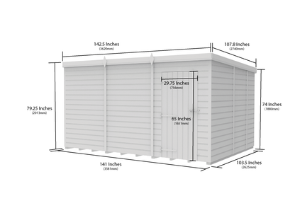12 x 9 Pent Shed (Single Door, No Windows) - Pent Shed