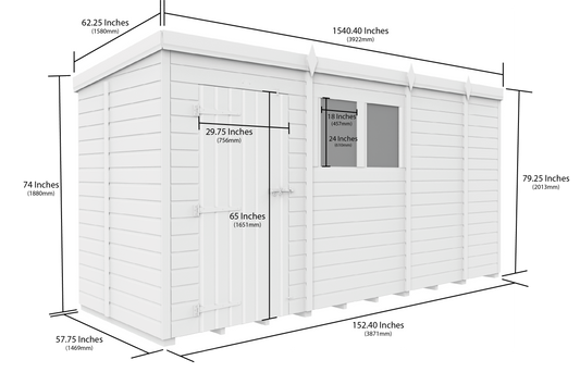 13 x 5 Pent Shed (Double Door, With Windows) - Pent Shed