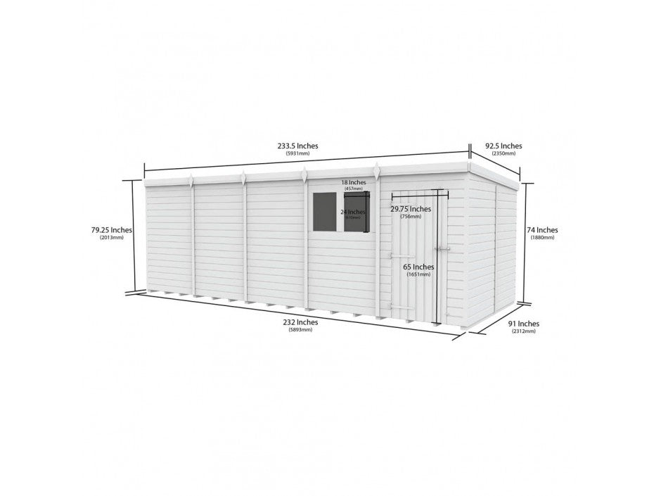 20 x 8 Pent Shed (Single Door, No Windows) - Pent Shed
