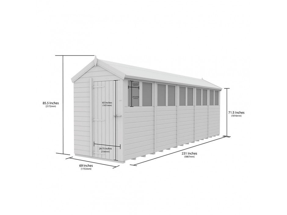 5 x 20 Apex Shed (Single Door, No Windows) - view 3