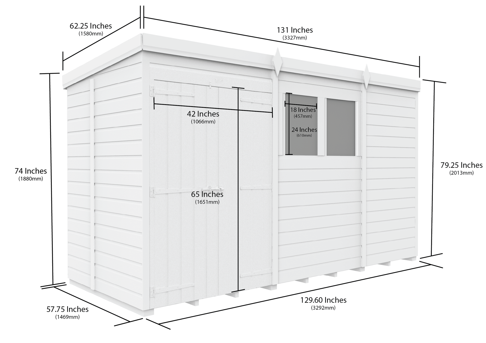 11 x 5 Pent Shed (Double Door, With Windows) - view 3
