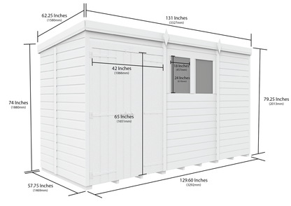 11 x 5 Pent Shed (Double Door, With Windows) - view 3