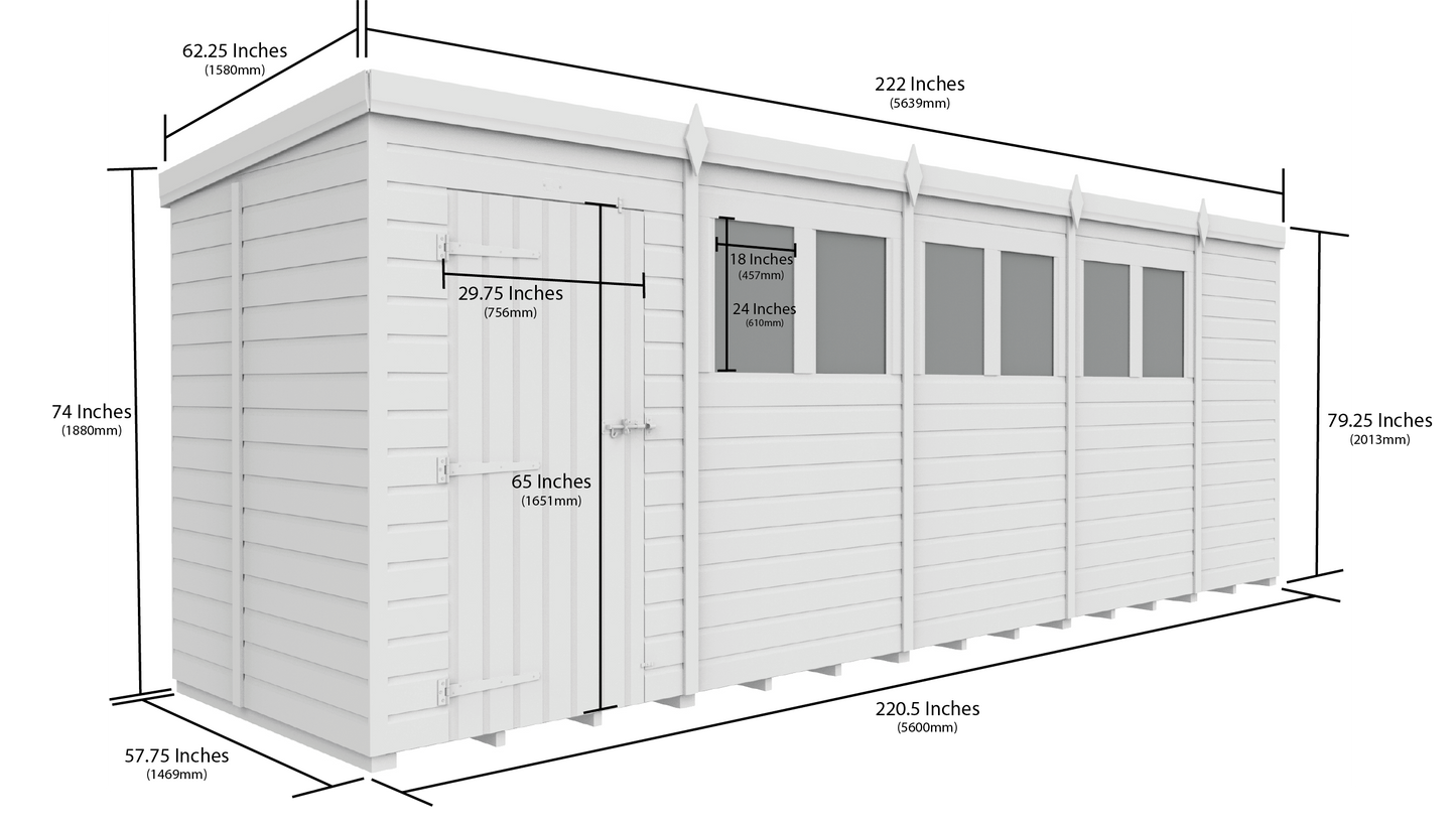 19 x 5 Pent Shed (Double Door, No Windows) - view 3