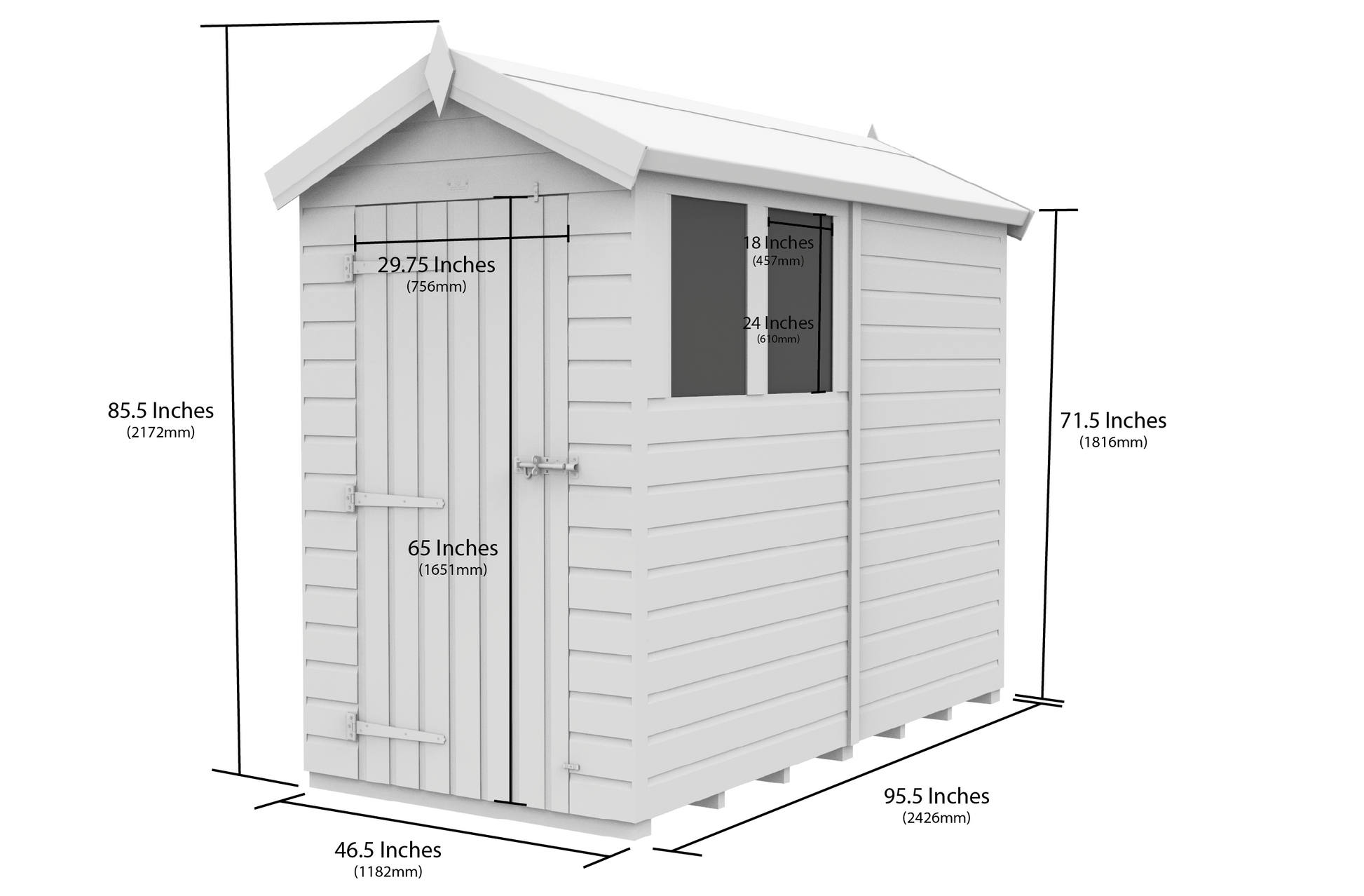 4 x 8 Apex Shed (Double Door, With Windows) - view 3