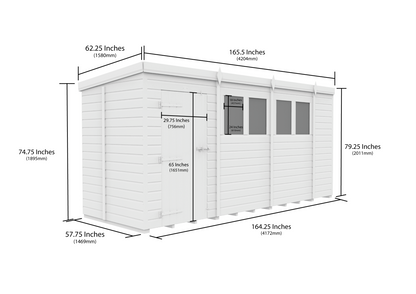 14 x 5 Pent Shed (Single Door, With Windows) - view 4