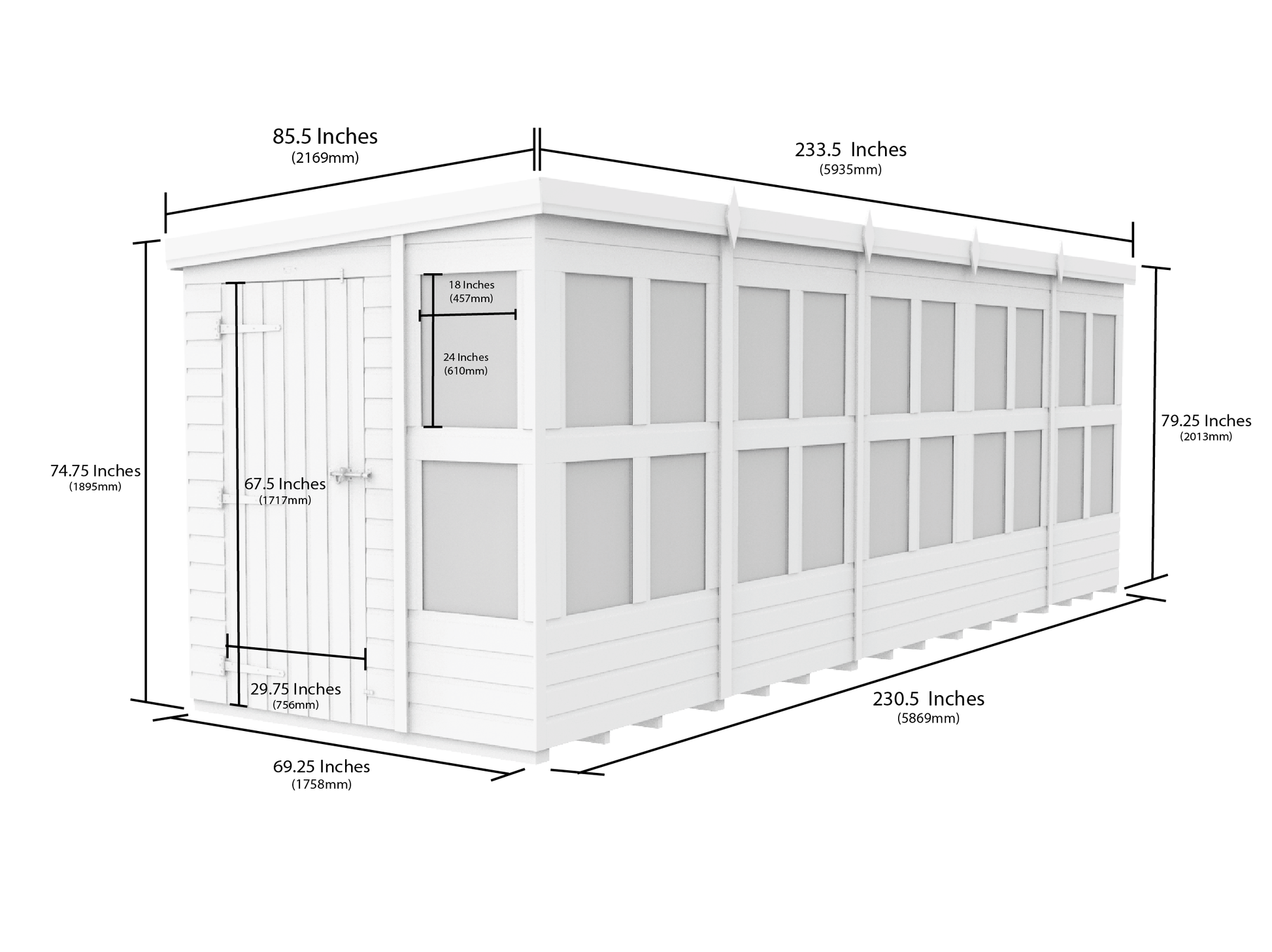 6 x 20 Pent Potting Shed - view 3