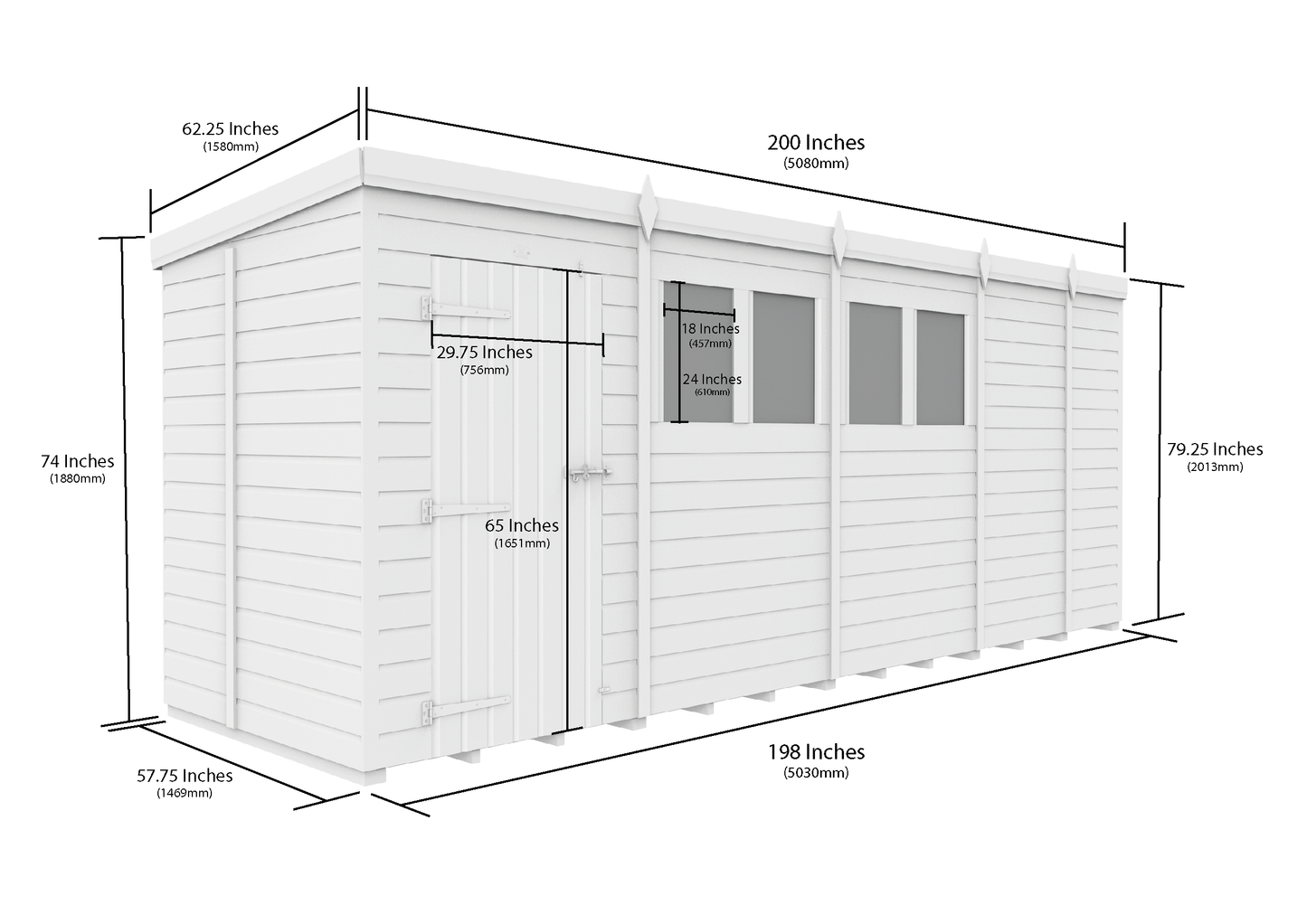 17 x 5 Pent Shed (Single Door, With Windows) - view 3