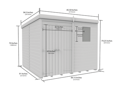 7 x 8 Pent Shed (Double Door, With Windows) - Pent Shed