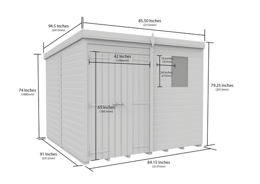 7 x 8 Pent Shed (Double Door, With Windows) - Pent Shed
